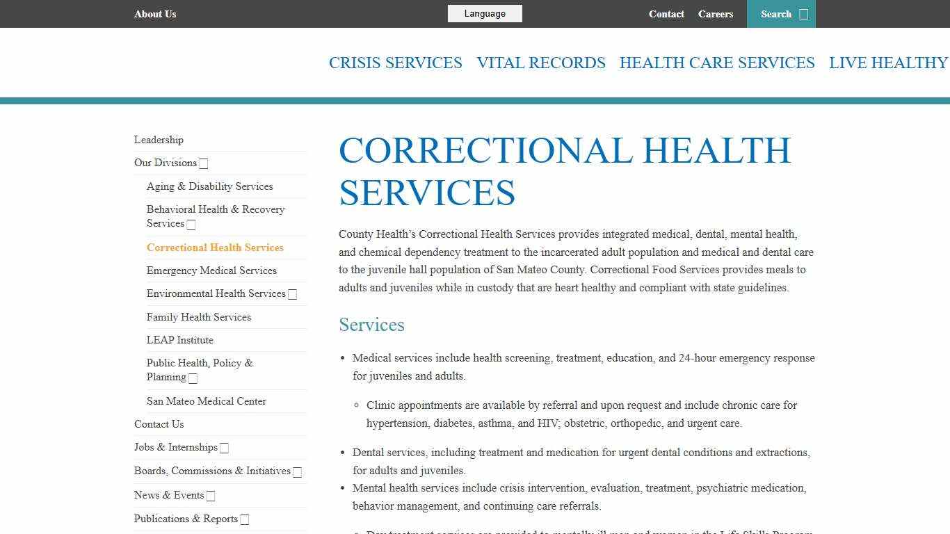 Division: Correctional Health Services - San Mateo County Health