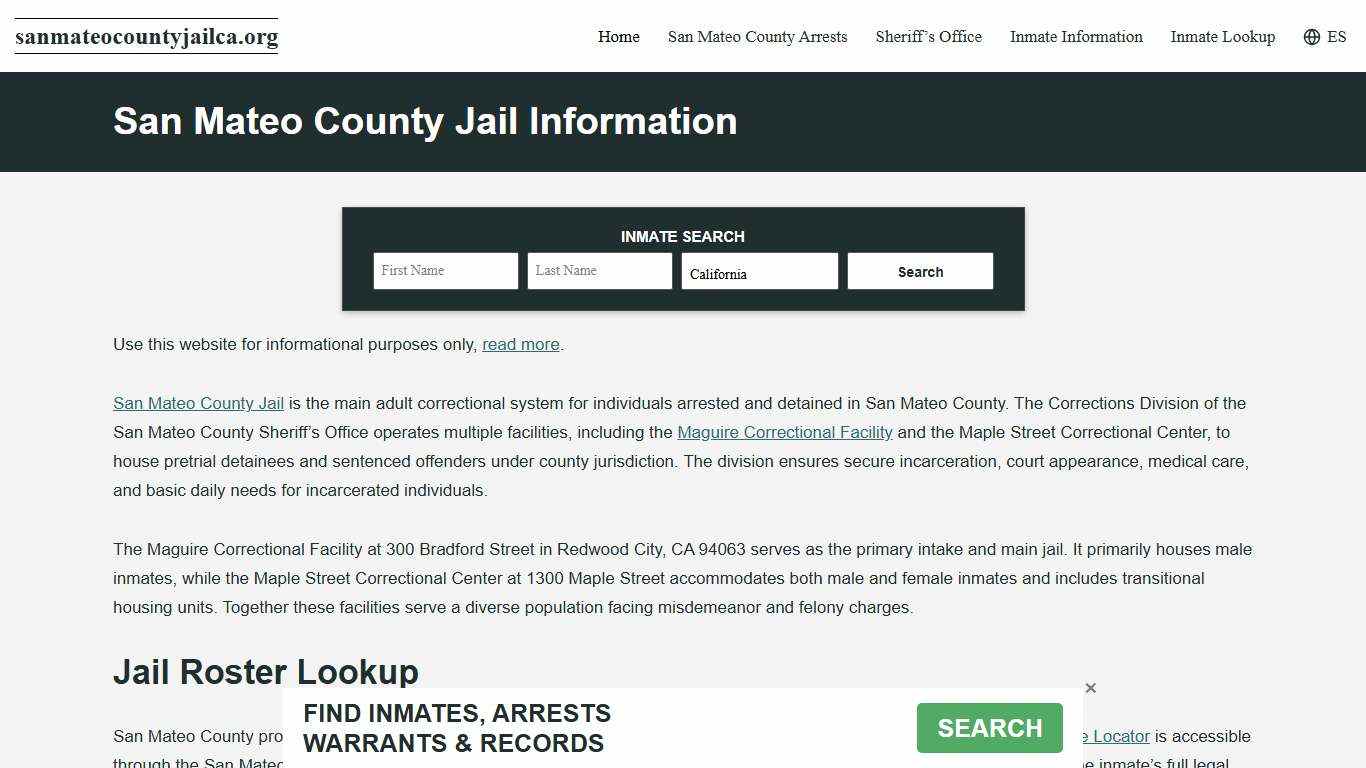 San Mateo County, CA Jail Roster, Inmate Info